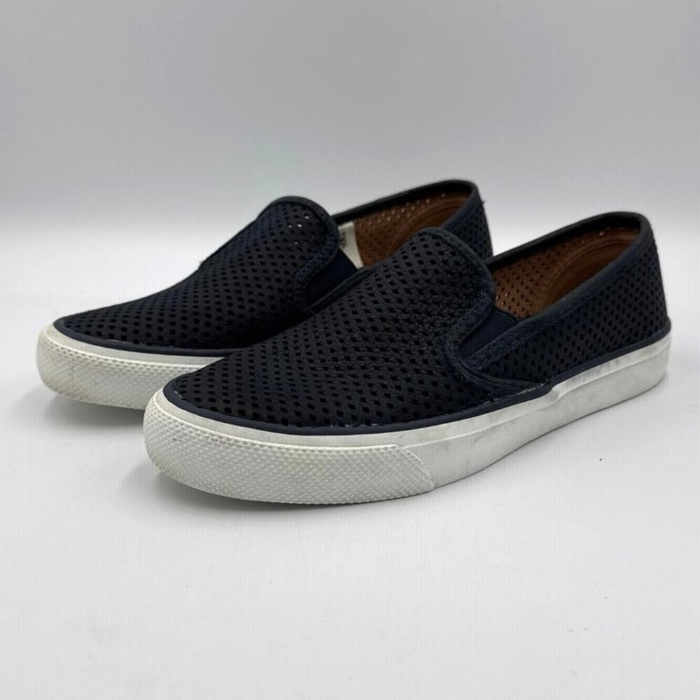 Sperry Seaside Perforated Leather Slip On Loafer 5.5 Navy Blue Coastal Casual